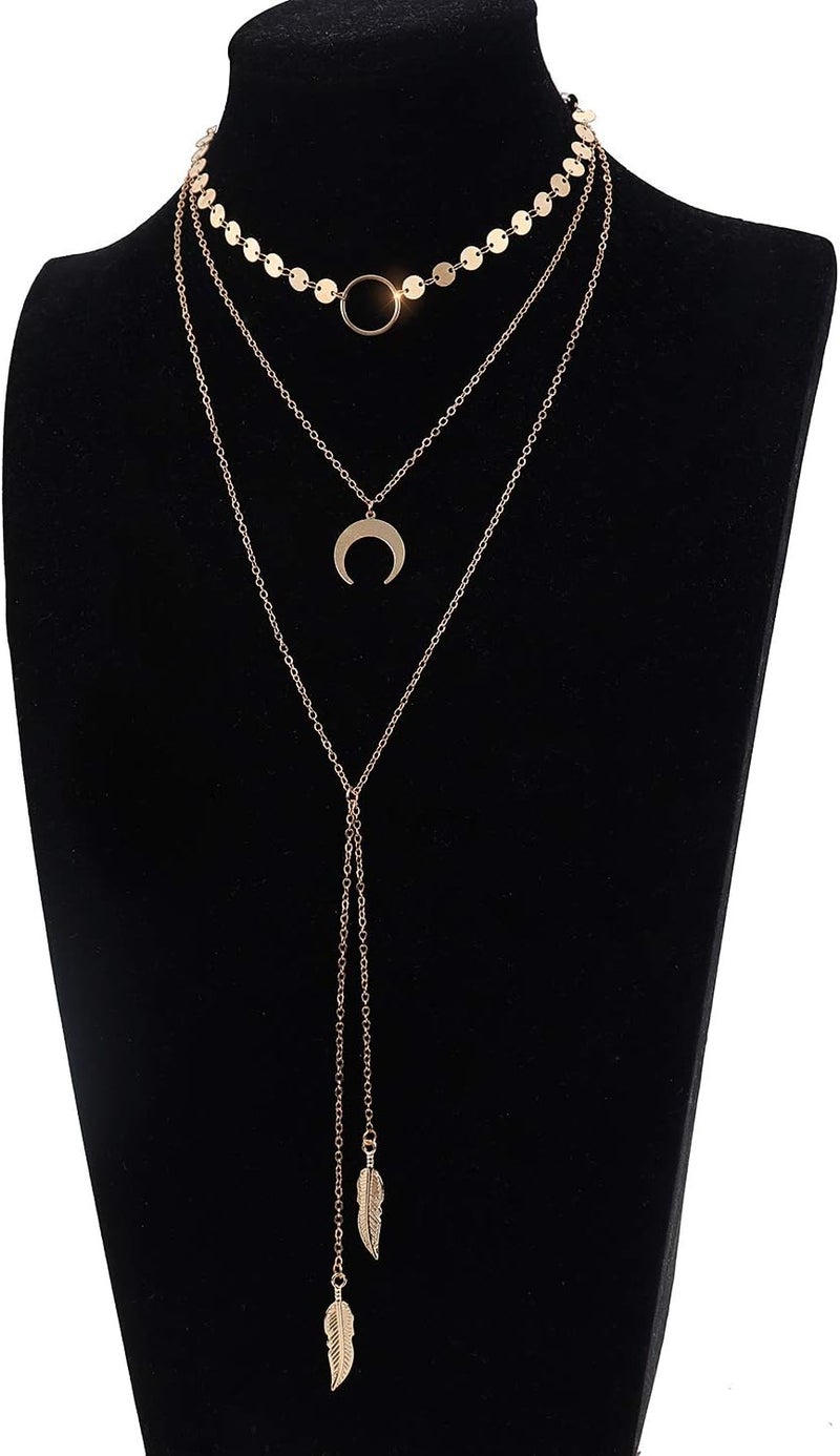 Suyi Stylish Layered Sequins Choker Necklace with Thin Long Chian Pendant for Women Lady - Image 4